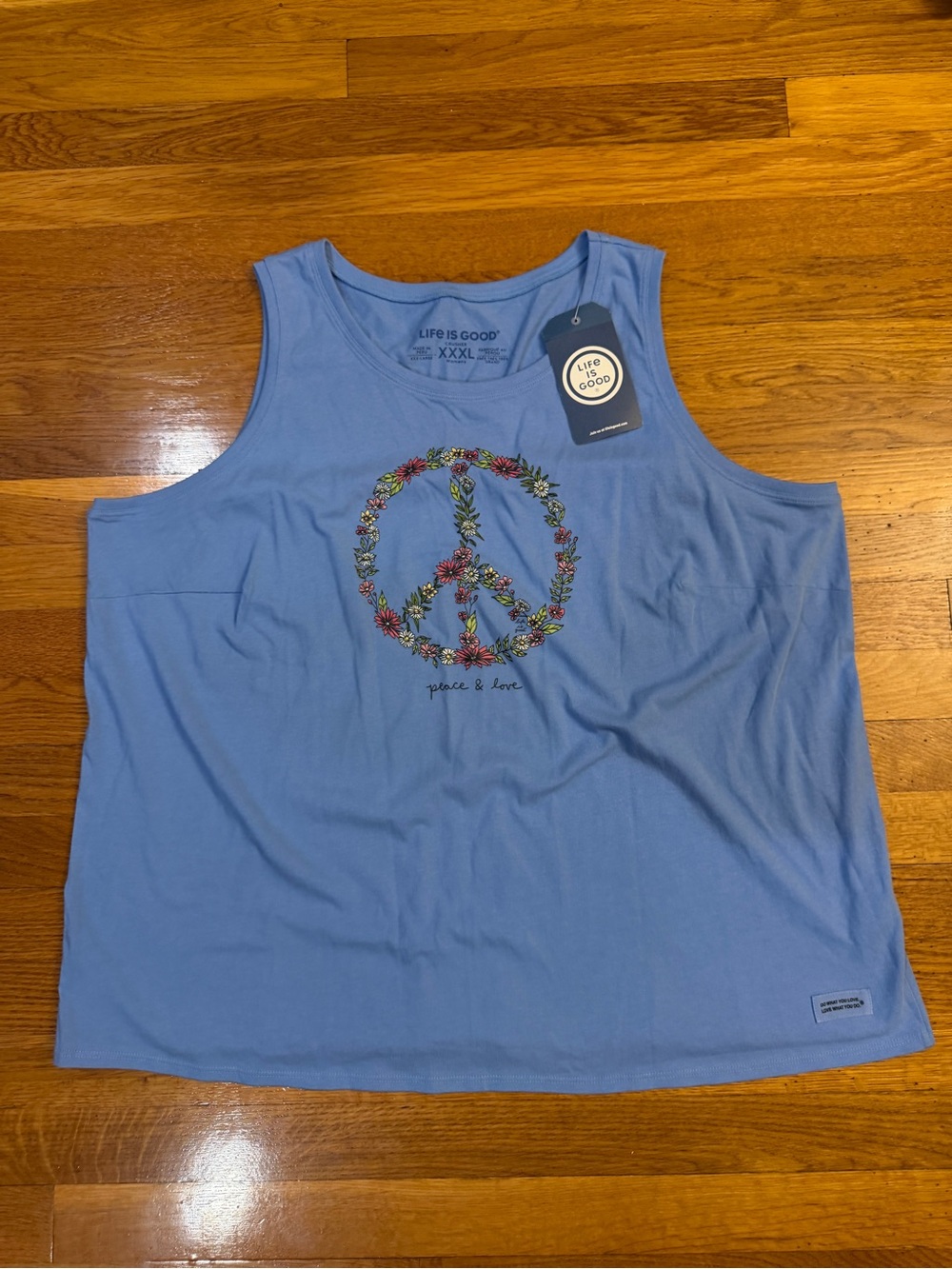 Life is Good Wildflower Love Peace Sign Crusher Tank Top Blue - Size XXXL NWT